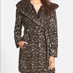 Steve Madden Leopard Print Hooded Wrap Coat size S